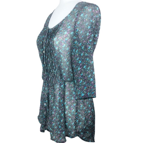 Sound & Matter Women’s Cottagecore Floral Button Down Sheer 3/4 Sleeve Blouse - Picture 8 of 16